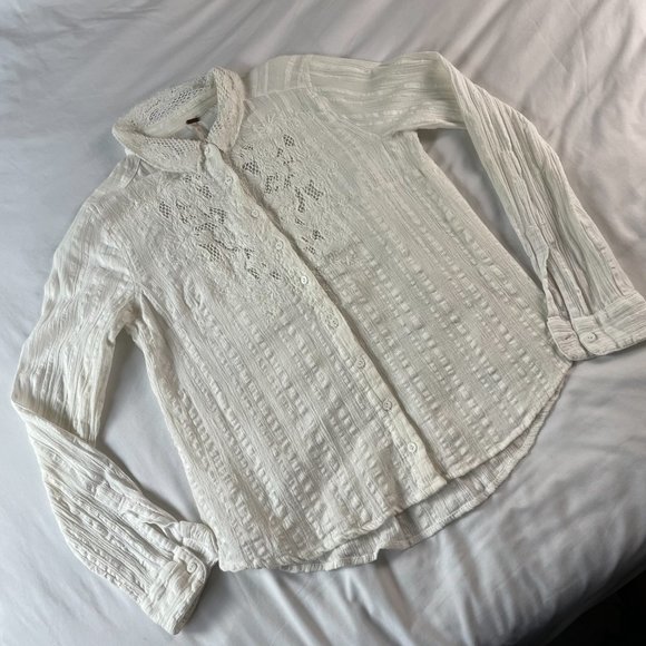 Free People Long sleeve button up shirt with lace. - Picture 3 of 9